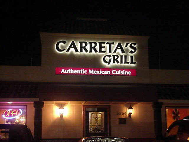 Carretas Grill Mexican Restaurant Channel Letters (Night)