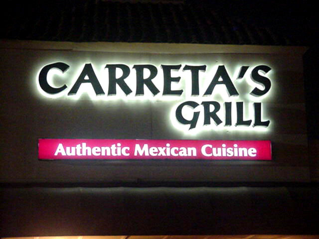 Carretas Grill Mexican Restaurant Channel Letters at Night