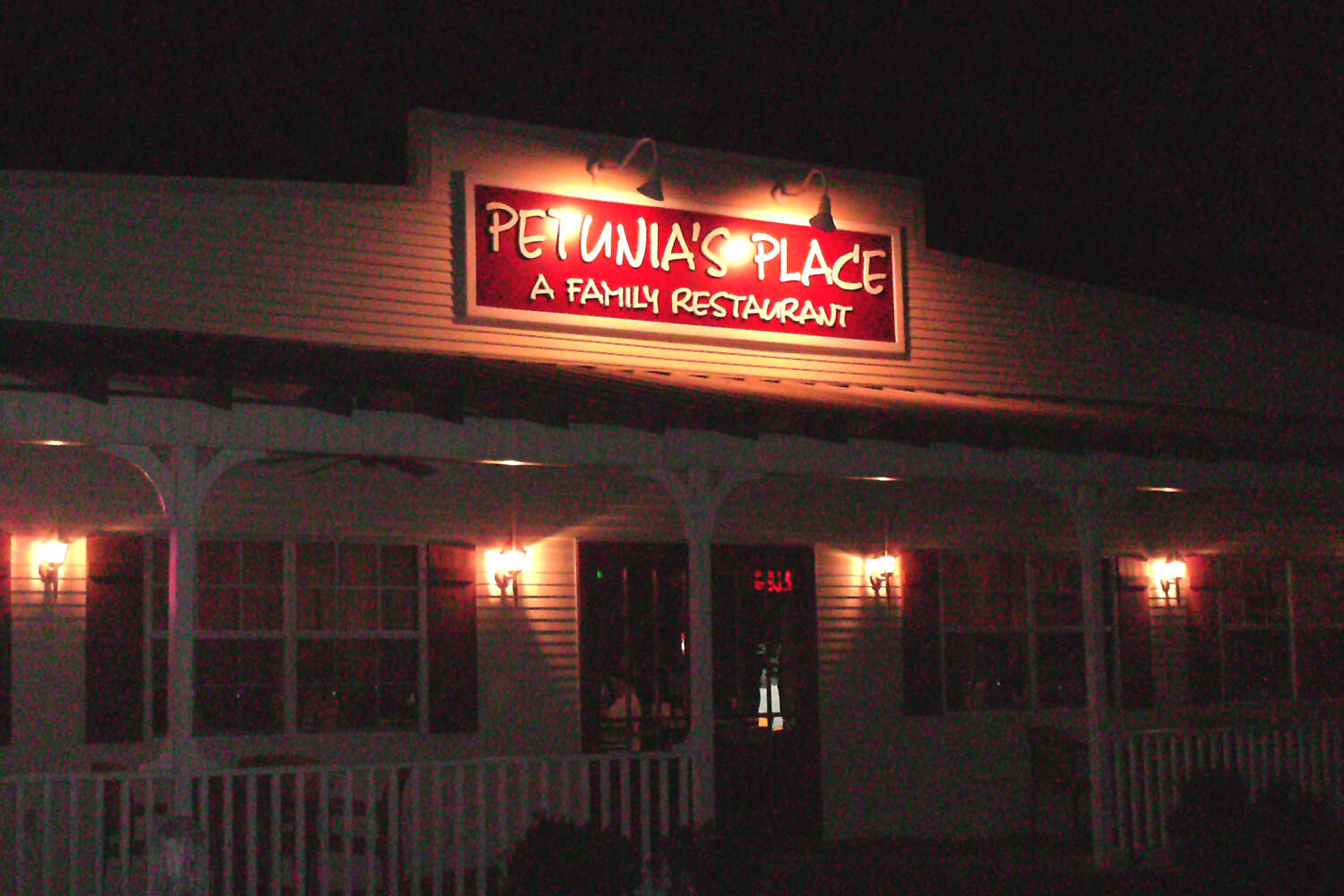Petunias Place Exterior Letters at Night