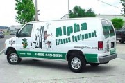 Installation of vinyl lettering on Alpha Fitness van
